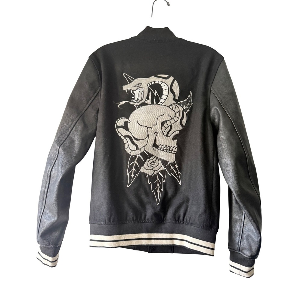 PacSun Varsity Wool Blend Jacket Men S Black‎ Embroidered Biker, Moto Streetwear
